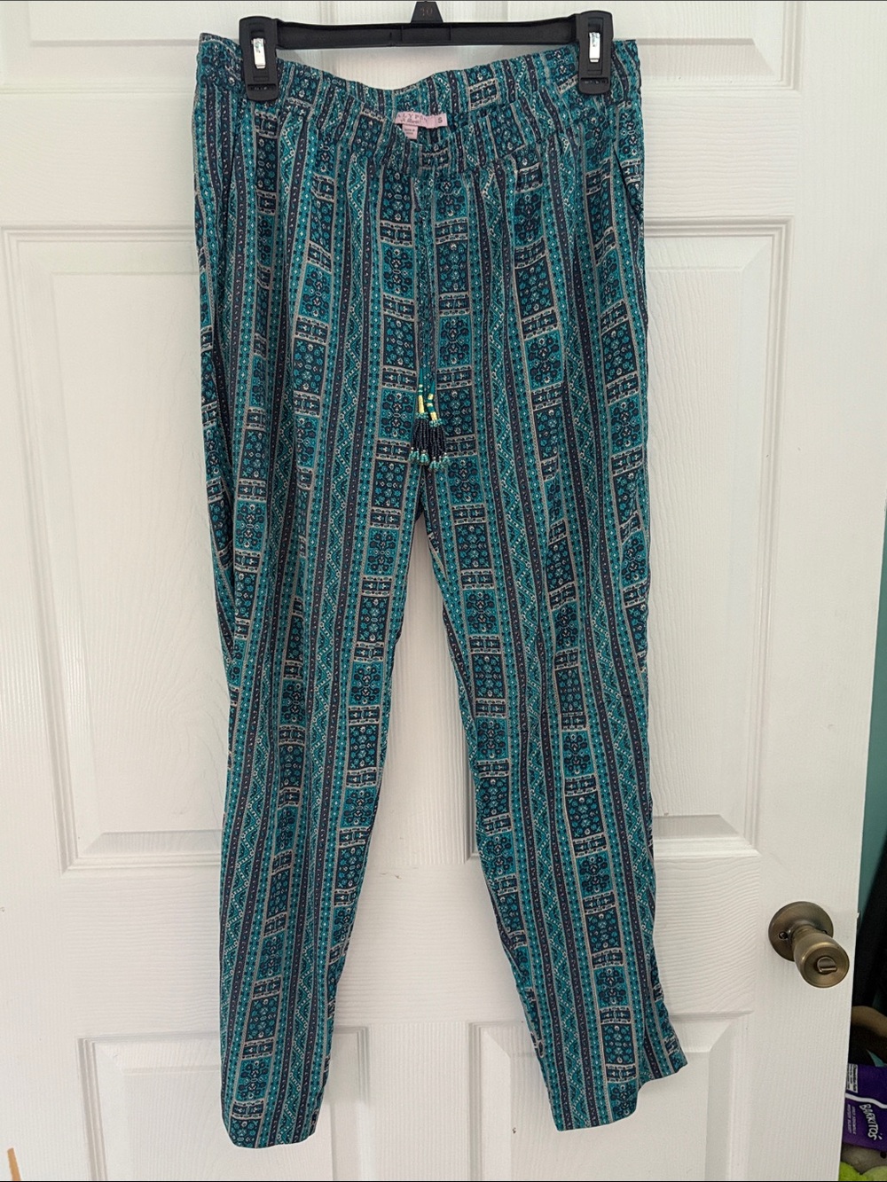 Calypso St. Barth Teal and Navy Printed Cropped Joggers